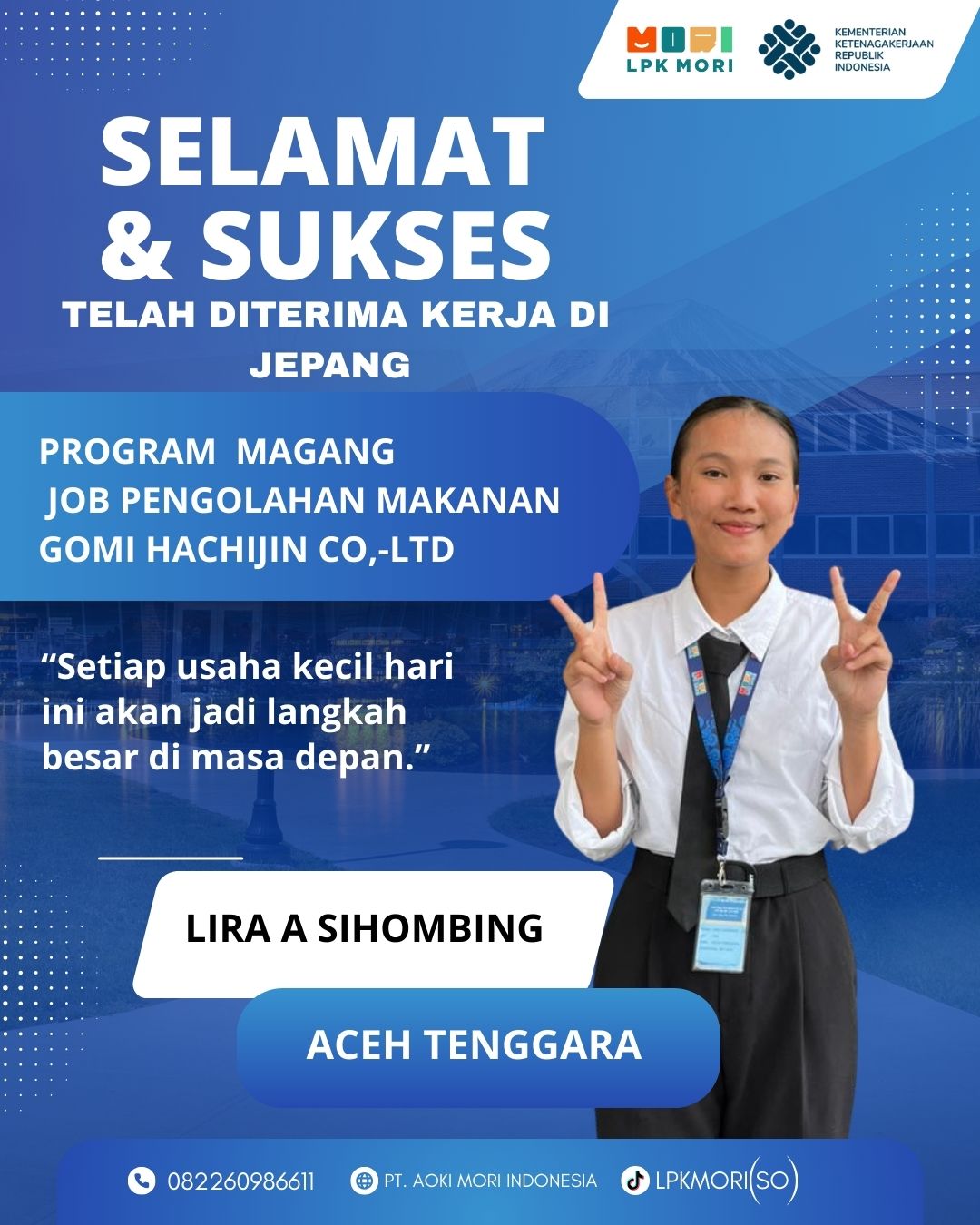 Lira Sihombing Siswa asal Aceh Tenggara yang telah di terima bekerja di Jepang, program magang, Job Pewarnaan Kain, diperusahaa Gomi Hachijin.CO.,LTD